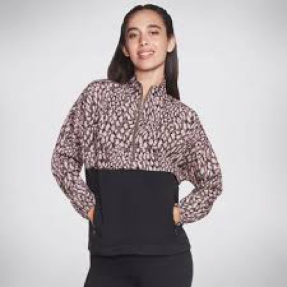 Skechers Pink Patterned Half-Zip Pullover with Black Panel